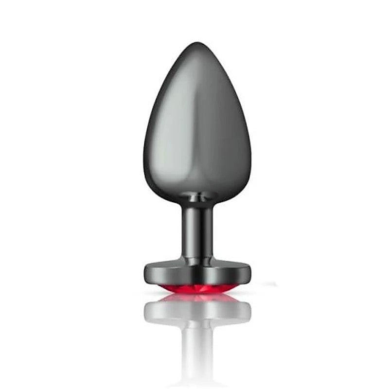 Cheeky Charms Gunmetal Anal Plug with Heart Red Jewel - Butt Plugs