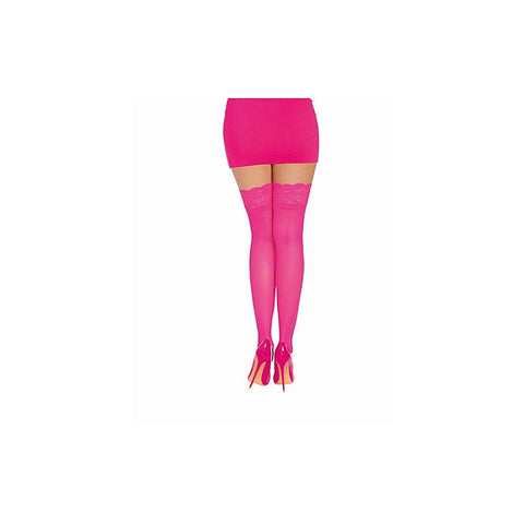 Premium Thigh High Silicone Stockings Neon Pink - Hosiery