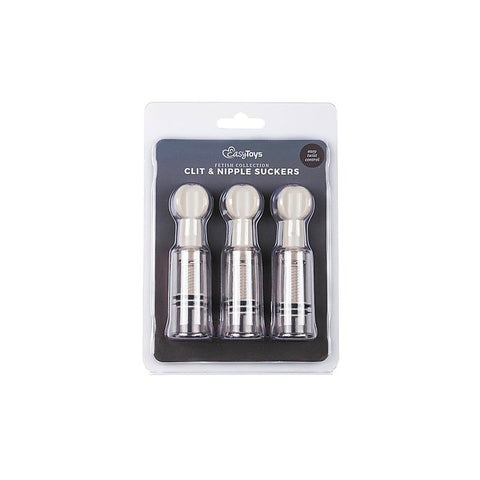 Fetish Collection Nipple and Clit Suckers 3 Piece with Suction Control - Nipple and Clit Clamps