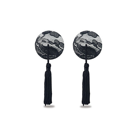 Reusable Black Lace Round Tassel Nipple Pasties by Lovetoy - Breast and Nipple Toys