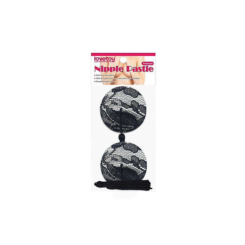 Reusable Black Lace Round Tassel Nipple Pasties by Lovetoy - Breast and Nipple Toys