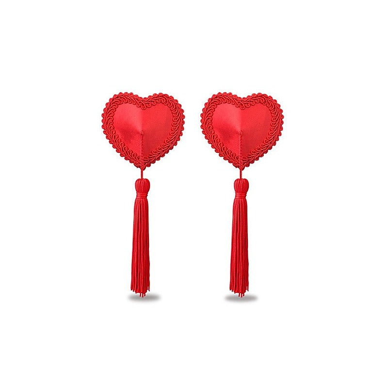 Reusable Red Heart Tassels Women's Nipple Pasties by Lovetoy - Breast and Nipple Toys