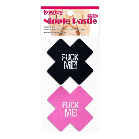 FUCK ME Cross Pattern Nipple Pasties Twin Pk by Lovetoy - Breast and Nipple Toys