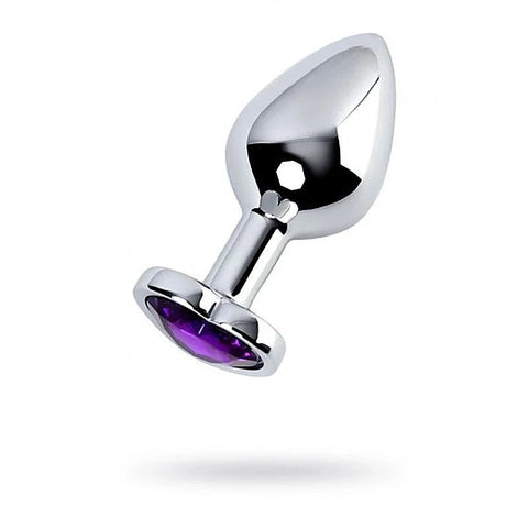 Metal Silver Anal Plug With Heart Shaped Crystal Gem Medium - Butt Plugs