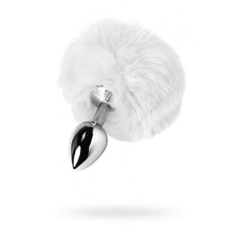 Metal Silver Anal Plug with Fluffy Bunny Tail by ToyFa - Butt Plugs