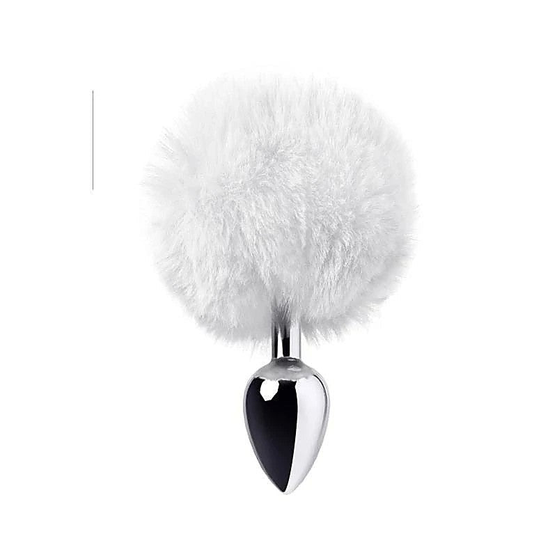 Metal Silver Anal Plug with Fluffy Bunny Tail by ToyFa - Butt Plugs