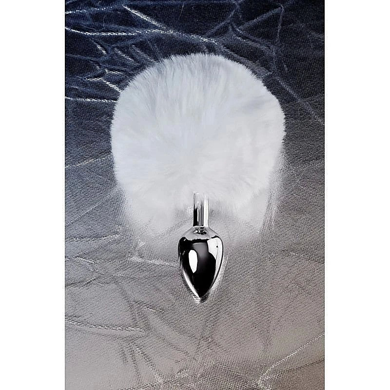 Metal Silver Anal Plug with Fluffy Bunny Tail by ToyFa - Butt Plugs
