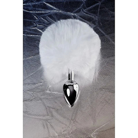 Metal Silver Anal Plug with Fluffy Bunny Tail by ToyFa - Butt Plugs