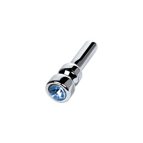 ToyFa Metal Silver Metal Urethral Plug With Sapphire Rhinestone Small - Urethral Sounds