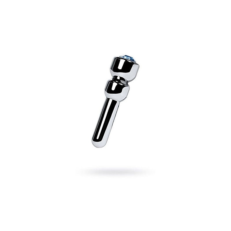 ToyFa Metal Silver Metal Urethral Plug With Sapphire Rhinestone Small - Urethral Sounds