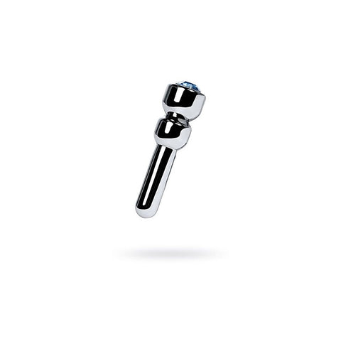 ToyFa Metal Silver Metal Urethral Plug With Sapphire Rhinestone Small - Urethral Sounds