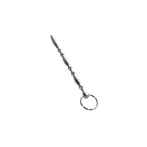ToyFa Metal Silver Metal Beaded Urethral Plug With Cock Ring Beaded Design - Urethral Sounds