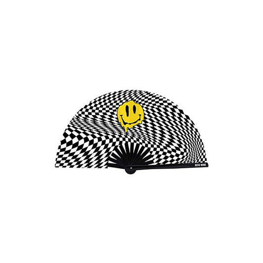 Trippy Checkers Melty Face Blacklight Folding Fan - Fancy Dress Ups