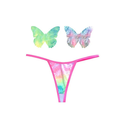 Rainbow Sherbet Tie Dye Butterfly Pastie & Panty Set - G-Strings, Panties and Shorts