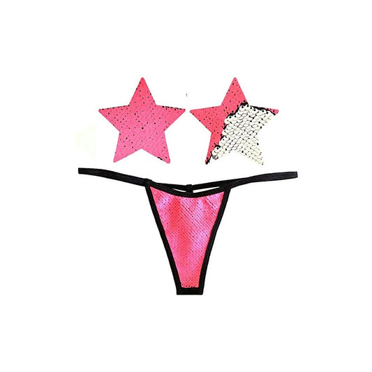 Bitchin Neon Pink & Silver Blacklight Sequin Pastie & Panty - G-Strings, Panties and Shorts