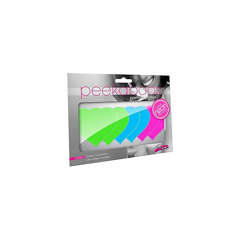 Peekaboo Neon Heart Nipple Pasties 3 Pack by Xgen Products - Fancy Dress Ups