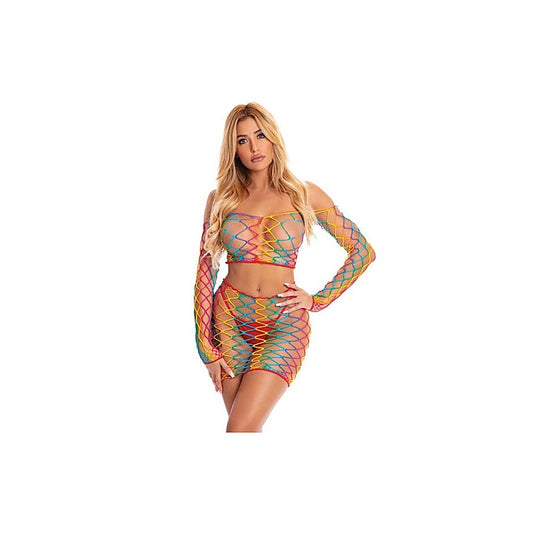 Pot of Gold 2 Piece Fishnet Skirt Set by Pink Lipstick - Skirts And Club Wear