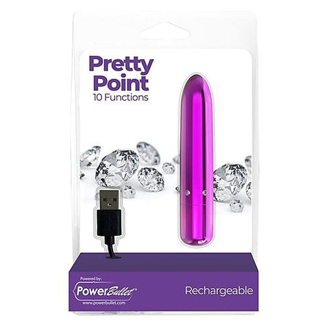 BMS Factory PowerBullet Pretty Point 10 Functions Bullet Vibrator USB Rechargeable - Bullet Vibrators