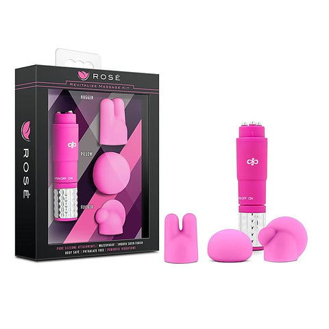 Rose Revitalize Silicone Adult Massage Kit with 3 Attachments - Sex Kits