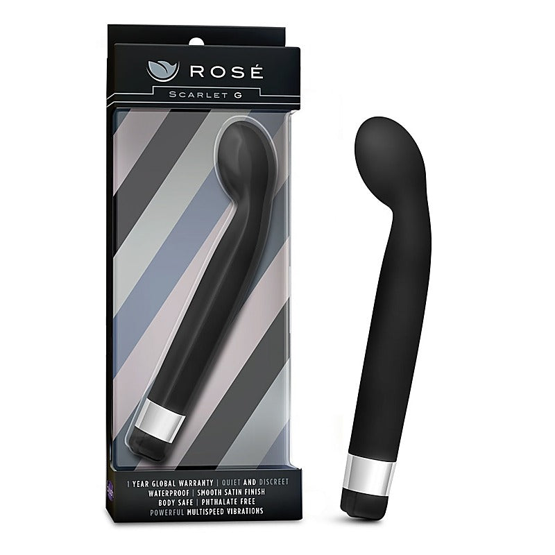 Rose Scarlet G 8.5 Inch G Spot Vibrator Black with Curved Bulbous Tip - G-Spot Vibrators