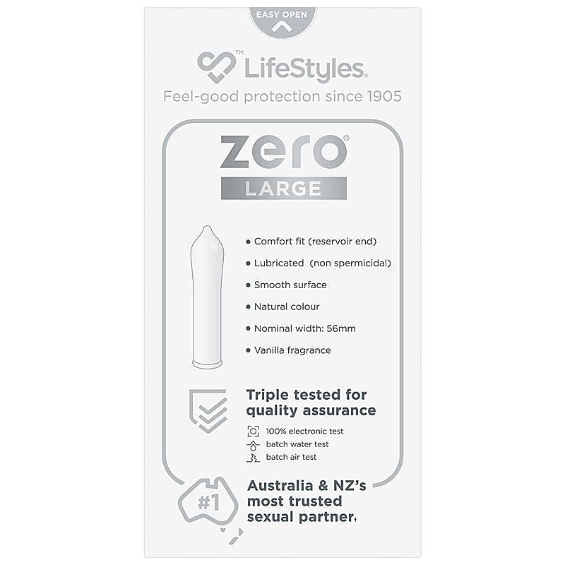 Lifestyles Zero Large Comfort Fit Thinnest Condoms 10 Pack - Condoms