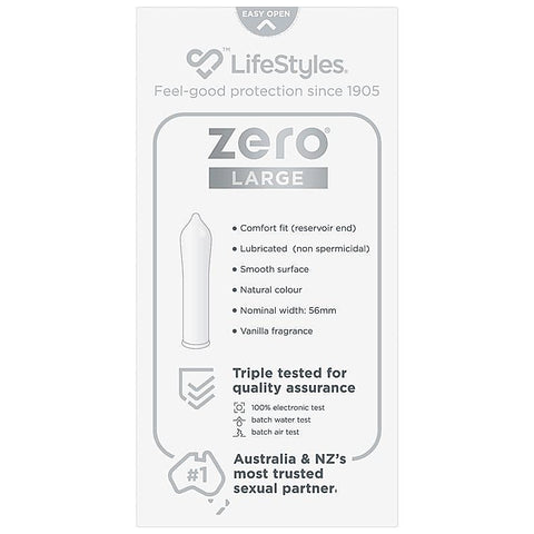 Lifestyles Zero Large Comfort Fit Thinnest Condoms 10 Pack - Condoms