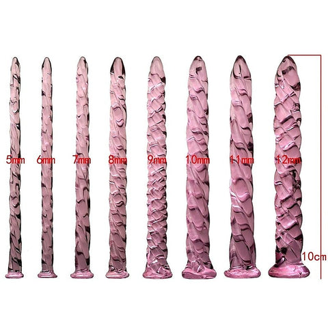 Pink Glass Threaded Mens Urethral Plug Set by BDStyle - Urethral Sounds