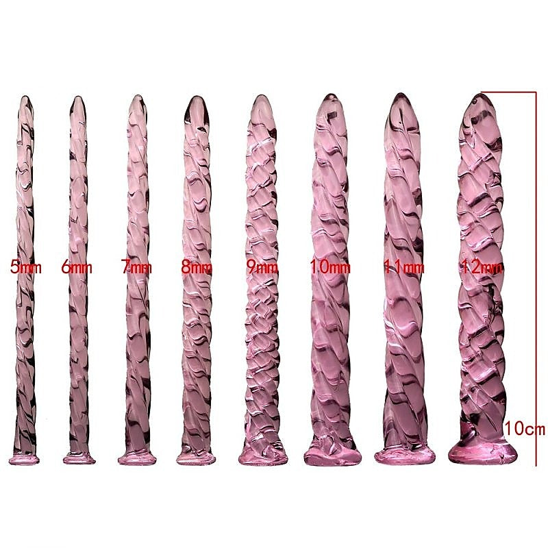 Threaded Pink Glass Mens Urethral Plug by BDStyle - Urethral Sounds