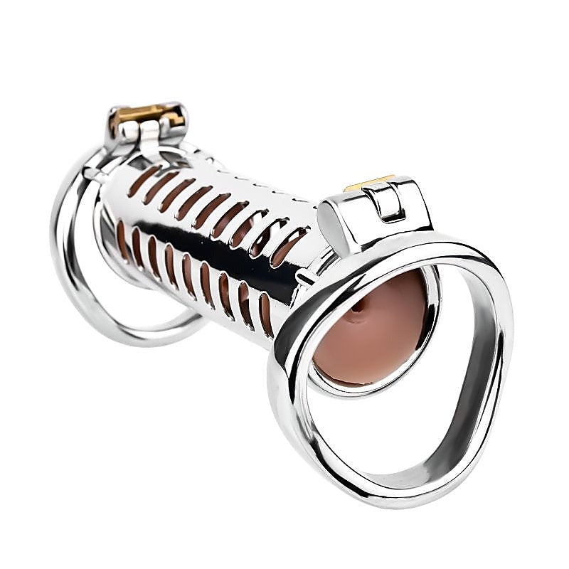 Metal Double Ended Chastity Cage Bent Ring by BDStyle - Male Chastity