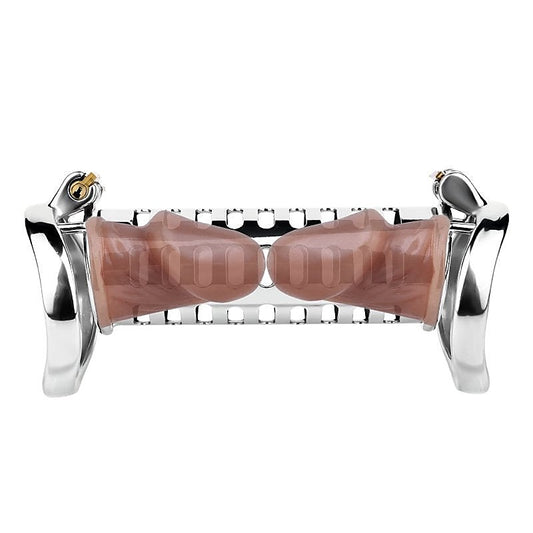 Metal Double Ended Chastity Cage Bent Ring by BDStyle - Male Chastity
