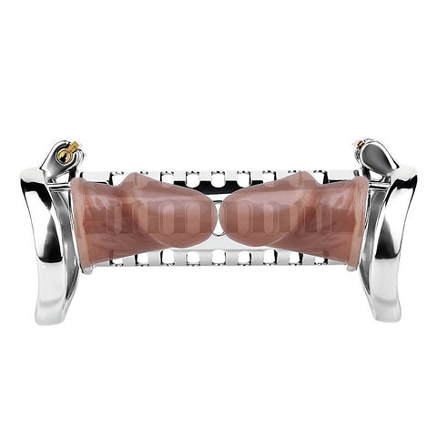 Metal Double Ended Chastity Cage Bent Ring by BDStyle - Male Chastity