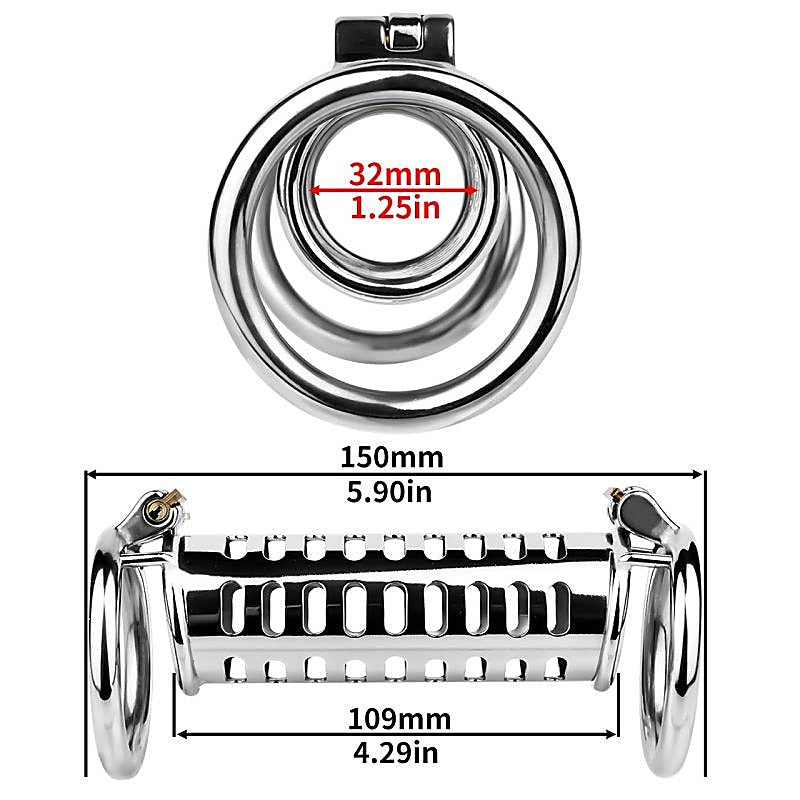 Metal Double Ended Chastity Cage Bent Ring by BDStyle - Male Chastity