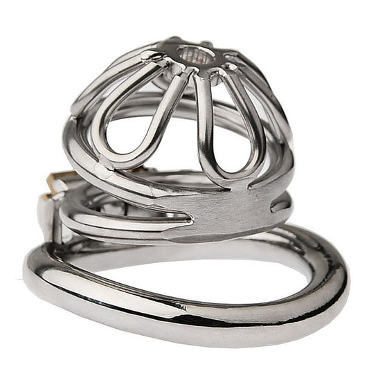 Petal Metal Mens Chastity Cage With Medium Flat Ring - Male Chastity