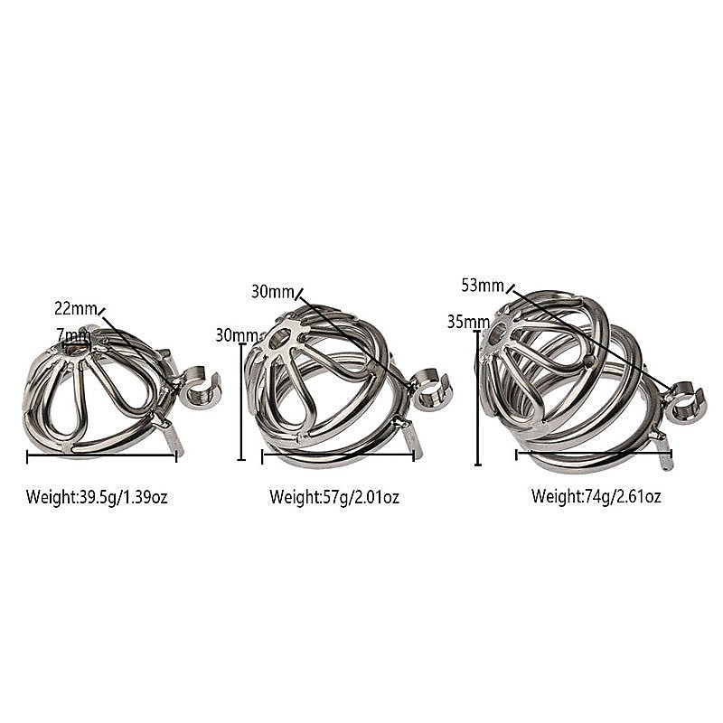 Petal Metal Mens Chastity Cage With Medium Flat Ring - Male Chastity