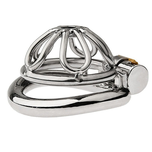Small Flat Ring With Petal Metal Male Chastity Cage - Male Chastity