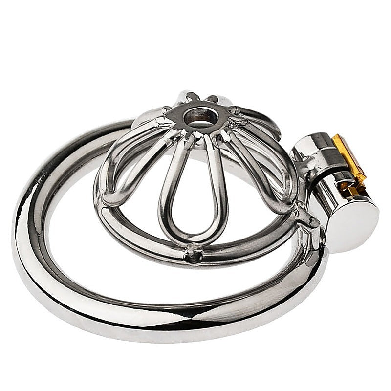 Petal Metal Chastity Cage With Small Bent Ring by BDStyle - Male Chastity