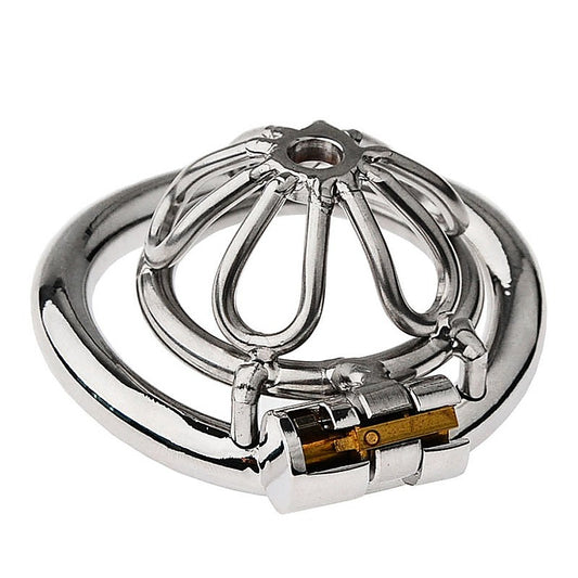 Petal Metal Chastity Cage With Small Bent Ring by BDStyle - Male Chastity