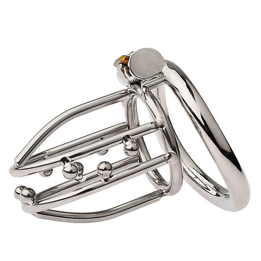 Chastity Opening Cage With Chastity Lock Flat Ring - Male Chastity