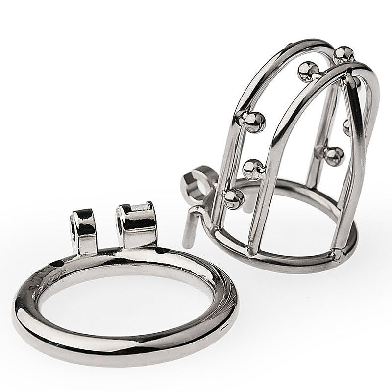 Chastity Opening Cage With Chastity Lock Bent Ring - Male Chastity