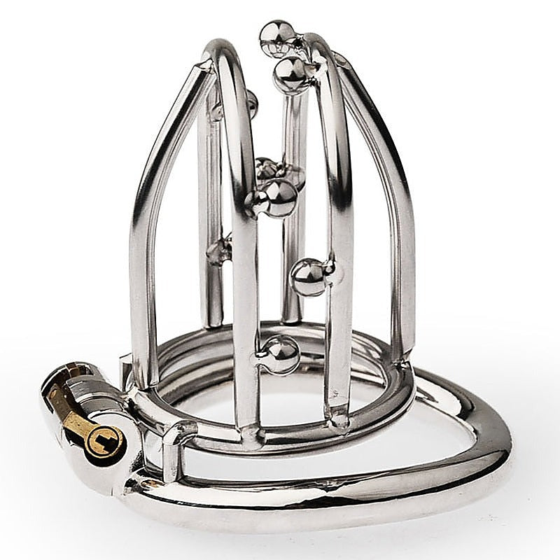 Chastity Opening Cage With Chastity Lock Bent Ring - Male Chastity