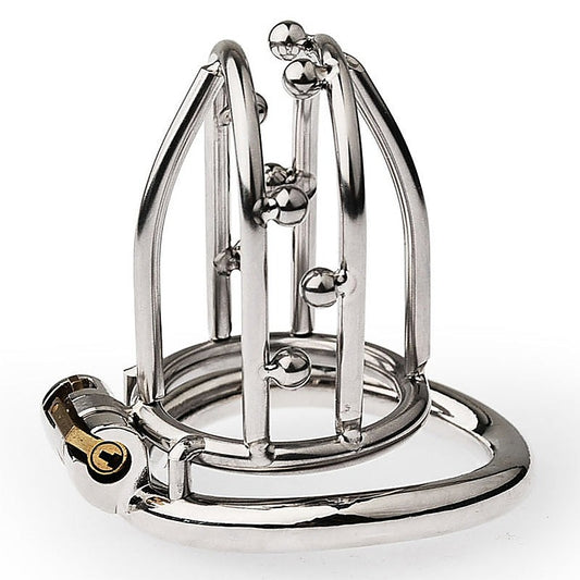 Chastity Opening Cage With Chastity Lock Bent Ring - Male Chastity