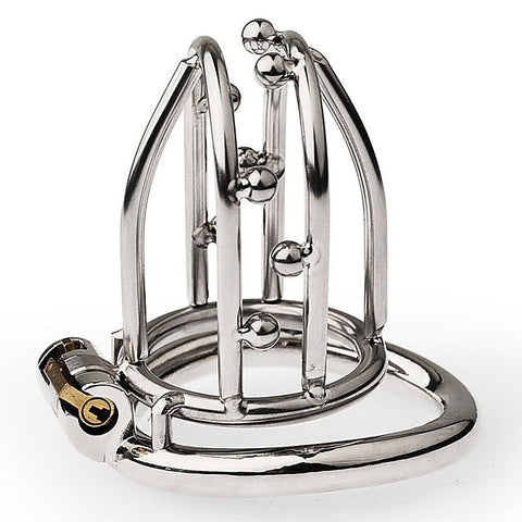 Chastity Opening Cage With Chastity Lock Bent Ring - Male Chastity