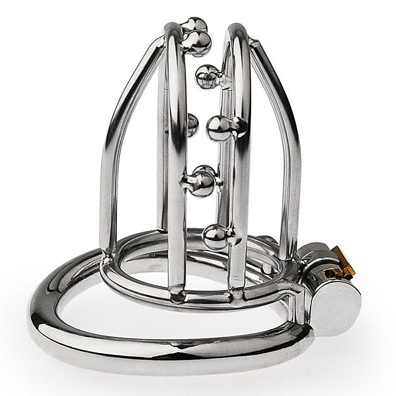 Chastity Opening Cage With Chastity Lock Bent Ring - Male Chastity