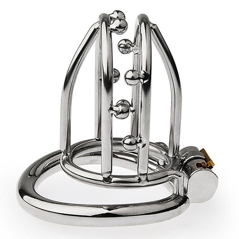 Chastity Opening Cage With Chastity Lock Bent Ring - Male Chastity