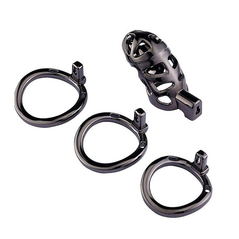 Black Men's Chastity Cage with 3 Ring Sizes by BDStyle - Male Chastity
