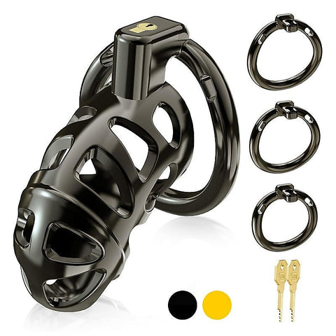 Black Men's Chastity Cage with 3 Ring Sizes by BDStyle - Male Chastity