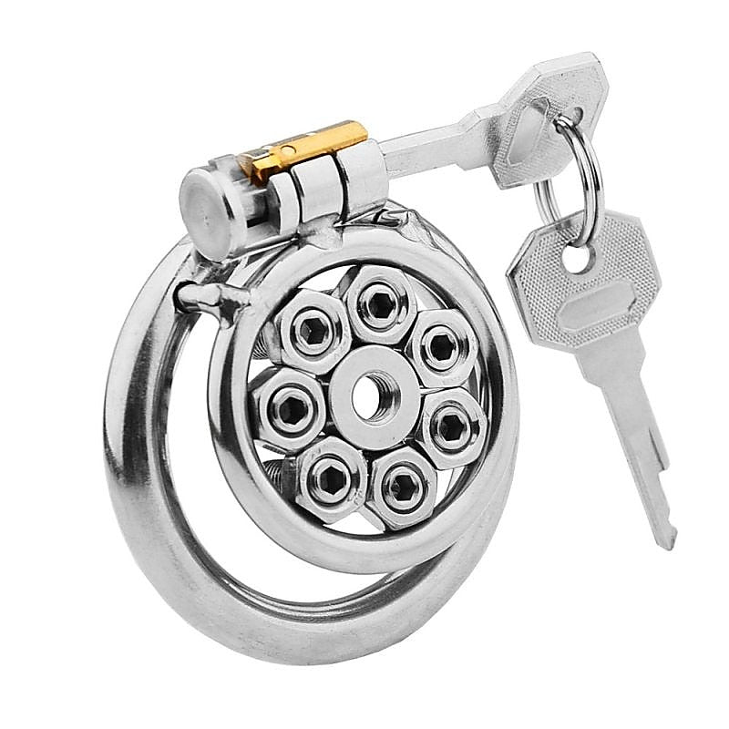 Spikes Flat Chastity Cock Cage With Urethral Sound - Male Chastity