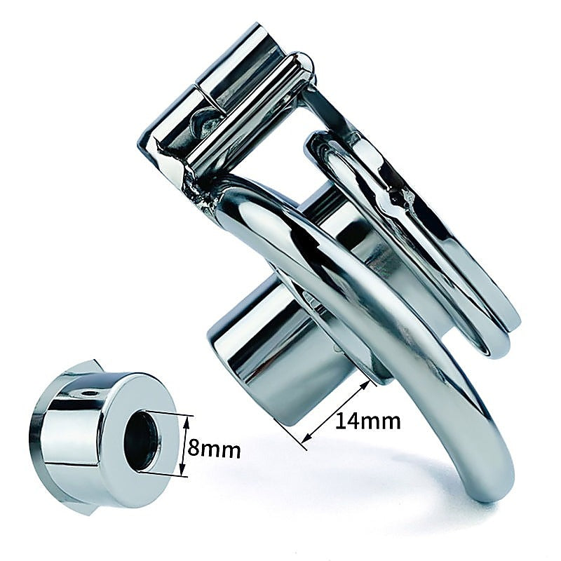 Double Screw Negative Male Chastity Cage With Catheter - Male Chastity