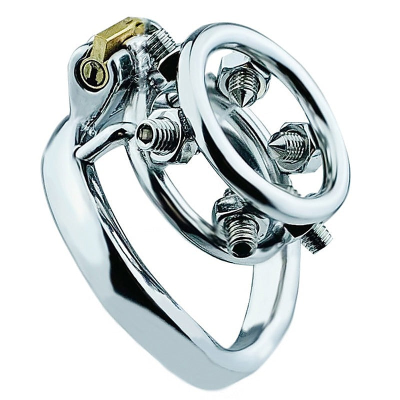 Rivet Screw Double Ring Mens Chastity Lock Cage by BDStyle - Male Chastity
