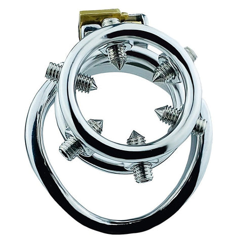Rivet Screw Double Ring Mens Chastity Lock Cage by BDStyle - Male Chastity
